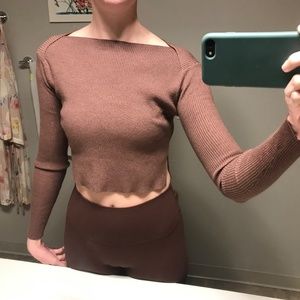 VICI brown crop boatneck sweater